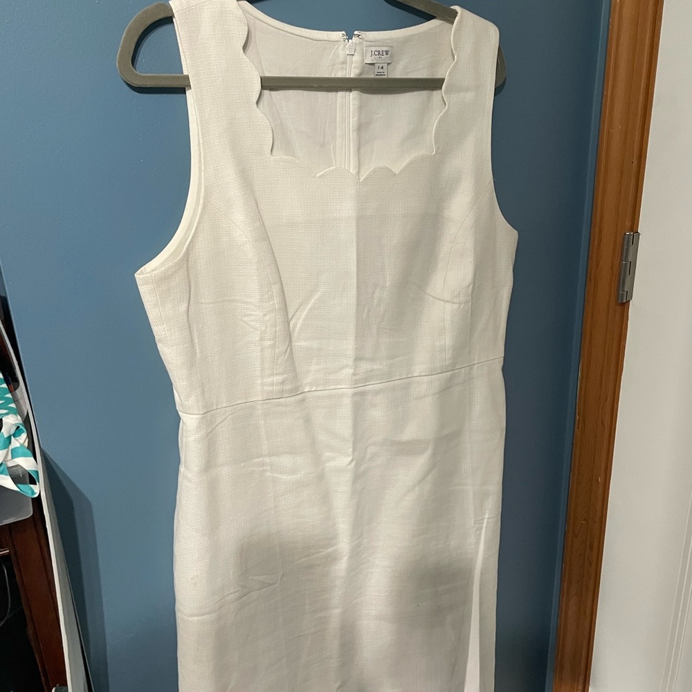 J. Crew Ivory Sleeveless Dress with Scalloped Neckline